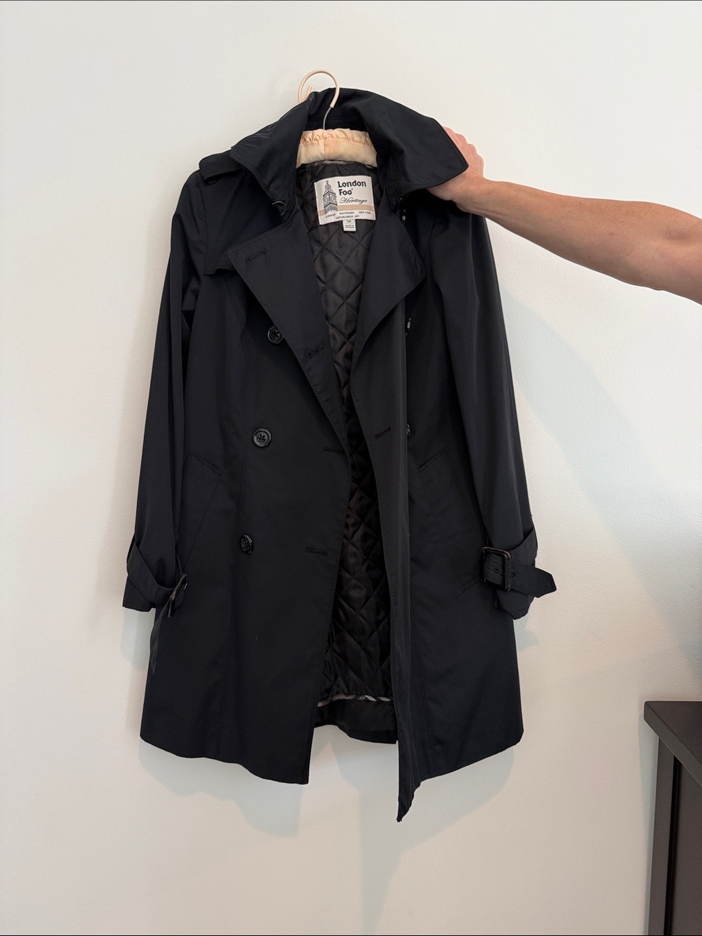London Fog Black Women's Double-Breasted Trench Coat with Quilted Lining